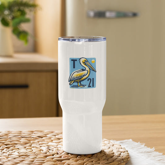 T21 "Waiting for Fish" - 25oz stainless steel travel mug with handle