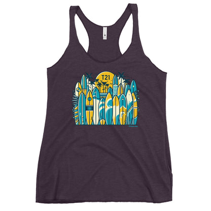 T21 "Board Row" - Women's Thin Workout Racerback Tank - multiple colors